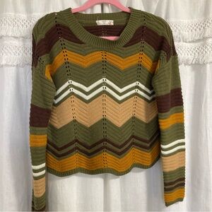 FCT with Love chevron striped open knit retro assymetrical hem sweater size M